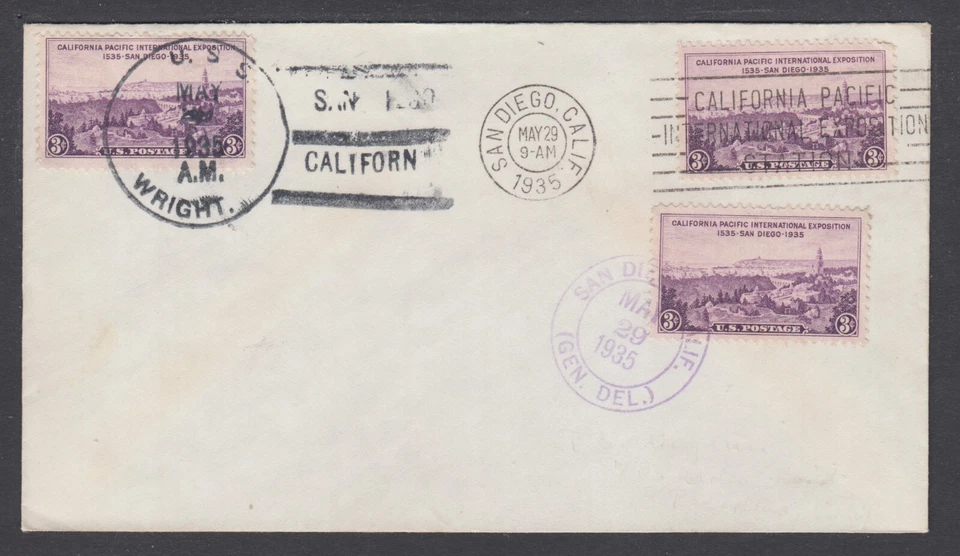 USS Wright 1935 San Diego Visit on Sc 773 California FDC, 3 different FD cancels - Image 1 of 1