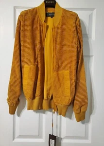 NWT Womens Gucci Suede Leather Perforated Light Brown Tan Bomber Jacket Size 42 - Picture 1 of 8