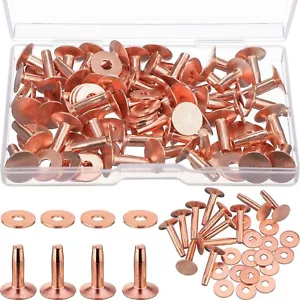 50 Sets Copper Rivets and Burrs, Copper Rivets for Leather Pure(1/2 Inch, Size9) - Picture 1 of 7