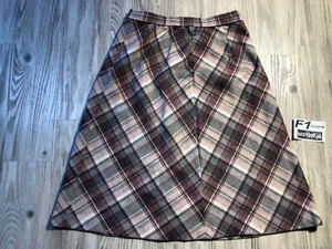 Vintage Maroon/White Plaid Full Skirt Int Ladies Garment Workers Union USA 11-12 - Picture 1 of 8