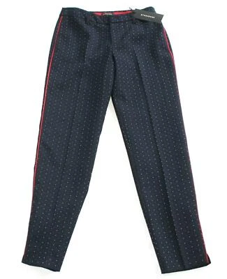 $385 Nuevos PANTALONES STRENESSE Para Mujer 4 Azul Marino Viscosa Poliéster Lunares PIERINA Foto 1 de 4