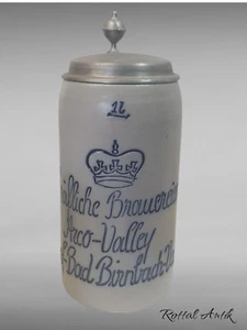A1765 old stone jug BULK JUG CARVED BREWERY ARCO-VALLEY ADLDORF-BAD BIRNBACH - Picture 1 of 6