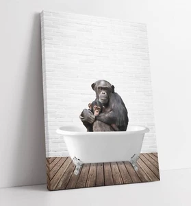 MONO EN BAÑERA - PECULIAR LONA IMPRESIÓN DE ARTE DE PARED OBRAS DE ARTE BAÑO ENMARCADO ANIMAL - Imagen 1 de 2
