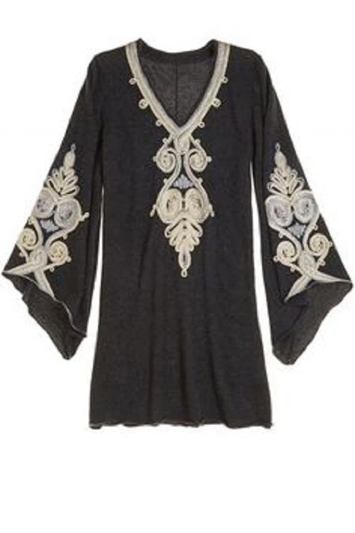 CALYPSO ST. BARTH Gray Metallic Ribbon Embroidered Cashmere Bell Sleeve Dress XS - Image 1 of 4