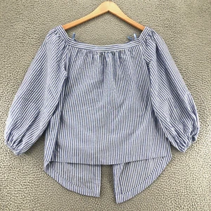 BCBGMAXAZRIA Oberteil Damen kleine blau gestreifte schulterfreie Ballonbluse - Bild 1 von 9