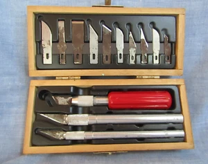 VINTAGE X-ACTO 13 PIECE TOOL SET IN ORIGINAL WOODEN DOETAIL BOX - Picture 1 of 5