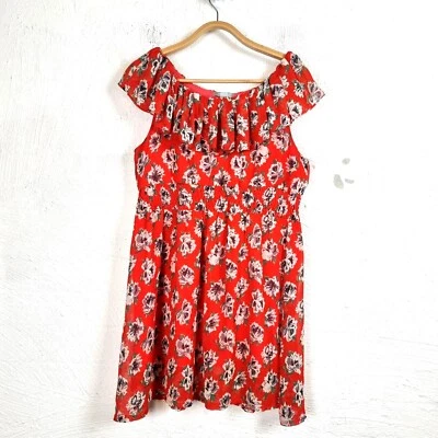 SES Womens Dress Size 10 Red Floral Sleeveless Ruffle Collar A-line  - image 1 of 4