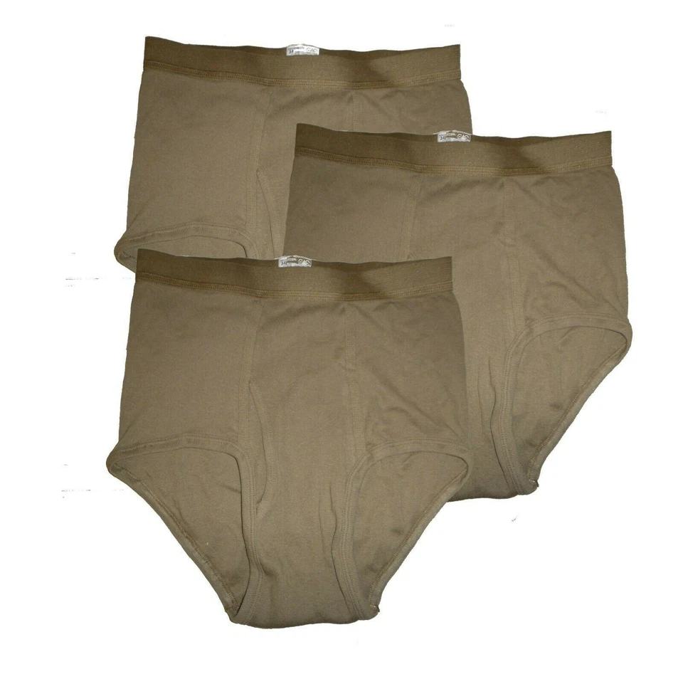 3 Pair US Military Men's CAC 100 Cotton Briefs Size 34 Brown