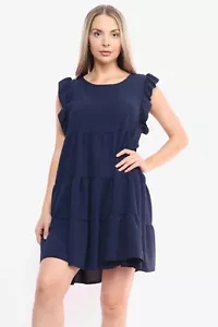 Neu italienisches Tunika-Kleid mit Einsatz U-Ausschnitt Rüschen Flügelärmel Oberteil für Damen - Bild 1 von 27