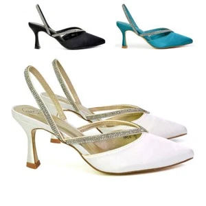 Zapatos de salón nupciales de satén con tiras de estrás para mujer - Imagen 1 de 28