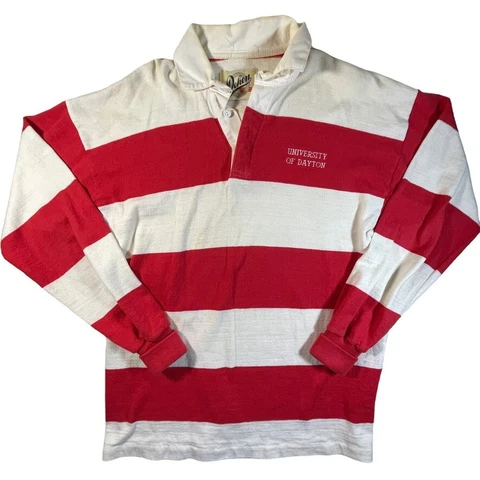Vintage University of Dayton Flyers 80s Rugby style long sleeve shirt Dehen L Cover
