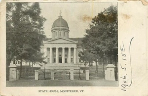 Postal del edificio del Capitolio Montplier Vermont VT pm 1906 - Imagen 1 de 2