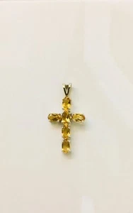 14 K Yellow Gold Cross Pendant with 6 Oval Citrines - Picture 1 of 3