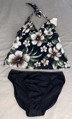 Traje de baño Leilani 2 piezas floral halter tankini top e inferior de bikini 10 negro (B5) Foto 1 de 3