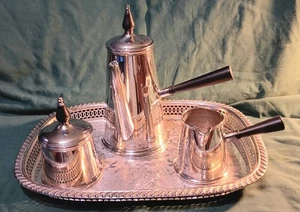 Silverplate Sheffield Tea Set with Wooden Handles-Vintage 1800's - BUEATIFUL!! - Picture 1 of 15