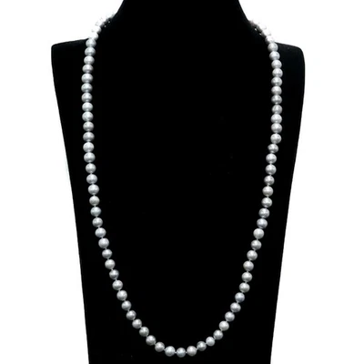 Plata de ley 925 8 x 8 mm. Collar de perlas grises 32 enchapado en oro blanco Foto 1 de 4