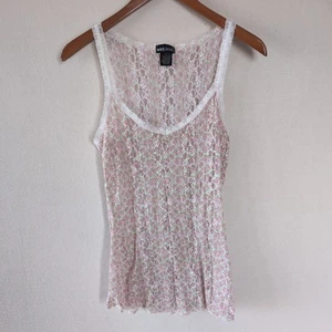 Vintage Y2K Wet Seal Lace Tank Floral Cami Sheer Ditsy Romantic Layering Tunic - Picture 1 of 9