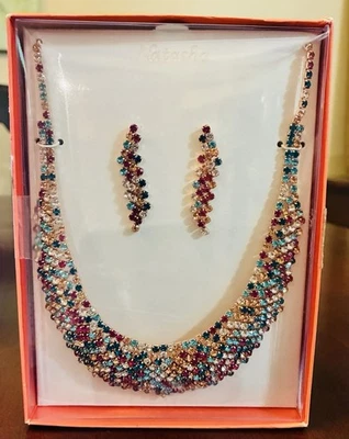 Natasha Rhinestone Women’s Jewelry Set Statement Necklace And Earrings Dazzle !! - Image 1 of 2