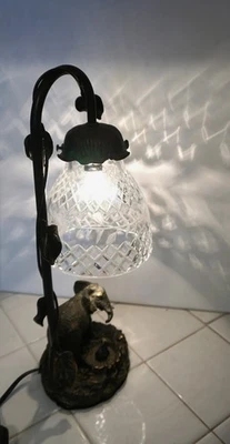 Mother Elephant and Baby Etched Glass Globe Metal Small Decorative Table Lamp - Image 1 of 4