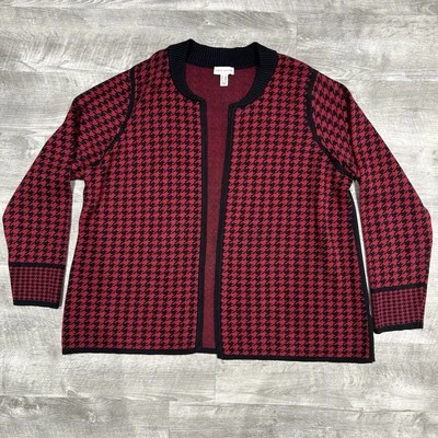 Cárdigan Susan Graver Mujer 2X Rojo Pata de Gallo Madura Oficina Lujo Comodidad Foto 1 de 4