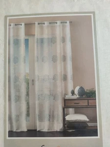 Pannello tende cm.140x280 in garza ricamata coralli tono su tono color avorio - Foto 1 di 7