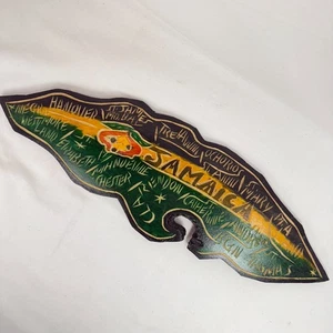 Jamaica carved wood sign island map art primitive rustic signed MRH W Prince - Picture 1 of 11
