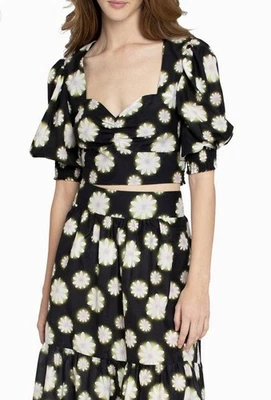 Top corto Nicole Miller nuevo con etiquetas Hazy Daisy algodón novia manga abullonada para mujer talla P” Foto 1 de 4