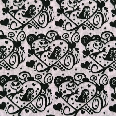 Nightmare Before Christmas Jack Sally Character Fabric Polycotton Fat Quarter - Image 1 of 3