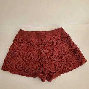NWT Zara Crochet High Rise Boho Elastic Waist Shorts Burgundy Size S Small - Picture 1 of 10
