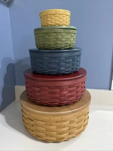 Longaberger Keeping Basket Stack Set 5" 7" 9" 11" 13" - Picture 1 of 12