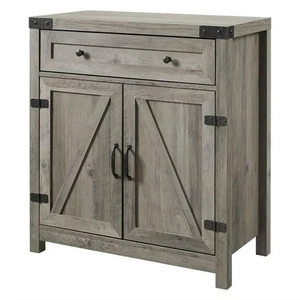 Rustic Farmhouse Barn Door Accent Storage Cabinet Grey Wash - Picture 1 of 3