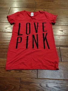 Pink Victoria's Secret Red Love Pink Cuffed T Shirt M - Picture 1 of 1