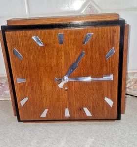 RARE MID CENTURY WOODEN SMITHS SECTRIC 3 STEP WOODEN WALL CLOCK / LOVELY CLOCK - Picture 1 of 10