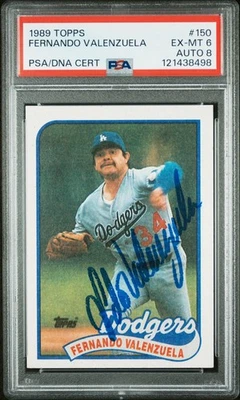 1989 TOPPS #150 FERNANDO VALENZUELA PSA 6 DNA AUTO 8 - Image 1 of 2