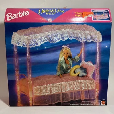 Mattel BARBIE GLITTER & GLOW BED 1996 OPEN BOX - Image 1 of 4