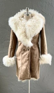 Penny Lane Coat Vintage Leather Suede Fur Coat 100% Mongolian Fur 70s 60s Jacket - Picture 1 of 24