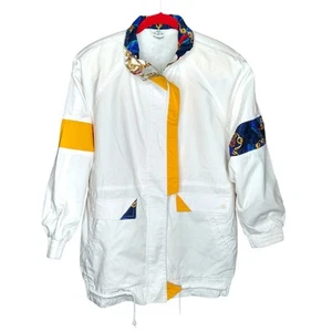 90's Vintage Oversized White Jacket with Bright Colors Size Small - Picture 1 of 9