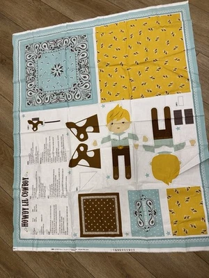Howdy Lil Cowboy STICK PONY Pillow Doll Baby Bandana Cotton Fabric Panel Moda - Image 1 of 4