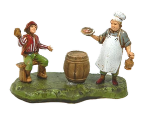Scena Osteria Landi Moranduzzo CM 6 Gruppo Bevitore con Cuoco Presepe - Bild 1 von 2