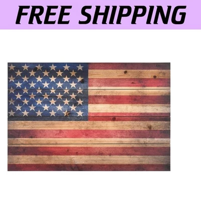 Patriotic Solid Wood Wall Art - Rustic 16x24 in American Flag Decoration - Image 1 of 4