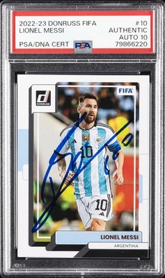 2022 PANINI DONRUSS FIFA #10 LIONEL MESSI PSA AUTHENTIC AUTO 10 - Image 1 of 2