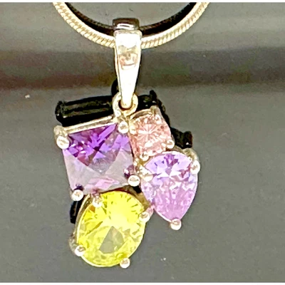 Unique Gold tone Filled Multi-Color Rhinestone Pendant - Image 1 of 3