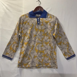 Sorriso Women's XL Yellow Floral Sweater Polo Shirt Top 3/4 Sleeve Made In Italy - Picture 1 of 8