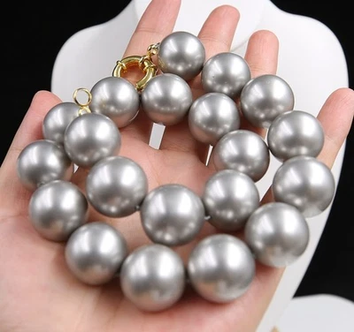 AAA++ COLLAR DE PERLAS CONCHA BARROCA INTELIGENTE GRIS MAR SUR MODA GRANDE 20 MM 18" Foto 1 de 4