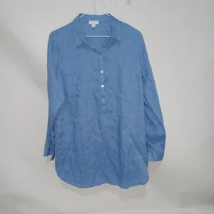 J.Jill Popover Linen Blend Tunic Size Small Wash Blue Pockets Collared - Picture 1 of 5