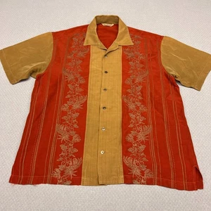 Camicia Tommy Bahama seta uomo grande rosso oro ricamata floreale cabana spiaggia - Foto 1 di 6