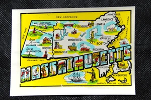 RARO Massachusetts State - Calcomanía de agua de recuerdo para equipaje de viaje automático NO Lindgren - Imagen 1 de 1