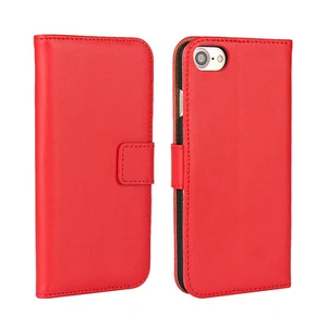 Red REAL LEATHER WALLET STAND CASE FOR APPLE IPHONE SE/XR/11/12/13/14/15/16e/17 - Picture 1 of 11