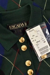 Escada 100% Virgin Wool Pullover Sweater in Dark Forest Green Argyle sz 40/10 - Picture 1 of 5