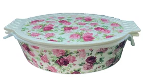 NEW Grace Pantry 3 in 1 Lidded Baker Casserole Dish Fine Porcelain Country Roses - Picture 1 of 4